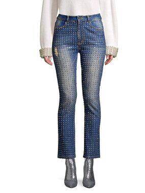 NEW Alice & Olivia Fabrice High-Rise Crystal Embellished Jeans sz 27 $695